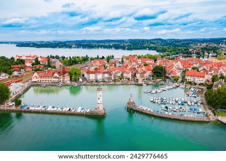 Lindau aerial panoramic view. Lindau is a major town and island on the Lake Constance or Bodensee in Bavaria, Germany. Royalty-Free Stock Photo #2429776465