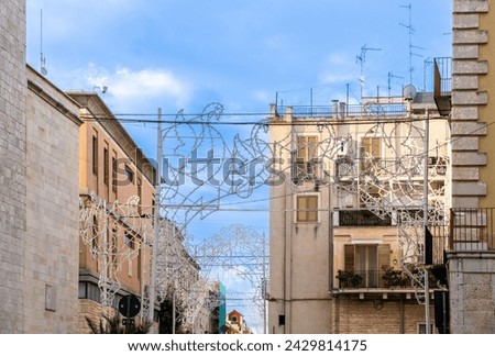 buildings of the historic centre of the medieval town of Bitetto with  luminarie for patronal feast, Bari province, Puglia region, Italy, Europe
