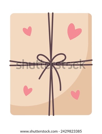 Kraft envelope with hearts isolated on white background. Cute flat style