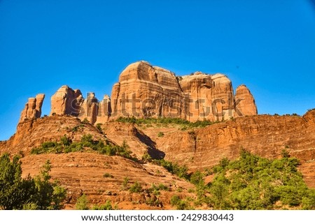 Sedona Red Rock Cliffs and Blue Sky - Cathedral Rock, Arizona Royalty-Free Stock Photo #2429830443