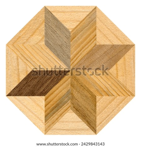 Wooden marquetry, patterns created from the combination of different pine and walnut woods, wooden floor, parquet, cutting board Royalty-Free Stock Photo #2429843143
