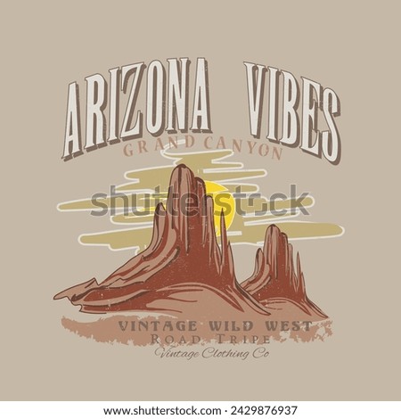 Desert Arizona Vibes print design, adventure mountain for grand canyon, vintage wild west t shirt design sweatshirt graphic tee Royalty-Free Stock Photo #2429876937