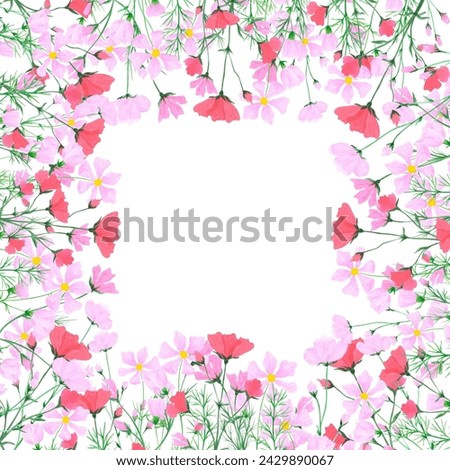 Hand drawn watercolor daisy wildflowers frame border isolated on white background. Can be used for cards, invitation, poster and other printed products