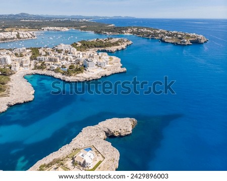 Porto Colom aerial view, Felanitx, Mallorca, Balearic Islands, Spain