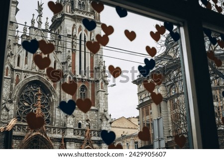 kyiv, ukraine : st. valentine 's day. view from the window of the heart.
