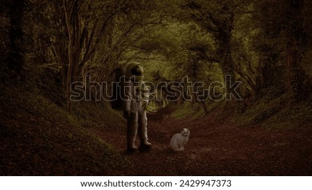 Cat with astronaut in nature