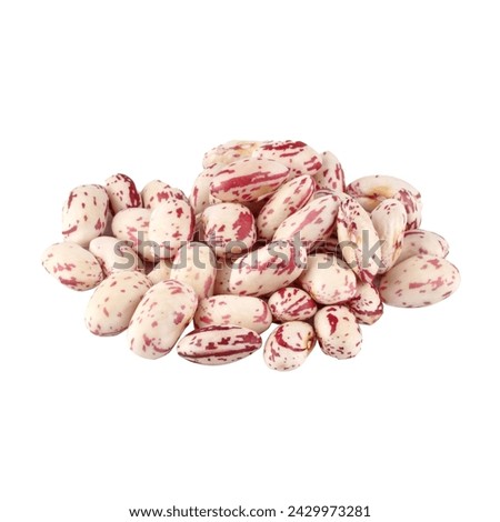 A heap of cranberry beans, also known as borlotti beans, shelled and isolated on white. Royalty-Free Stock Photo #2429973281