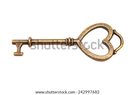 Key with heart shape isolated on white background  Royalty-Free Stock Photo #242997682