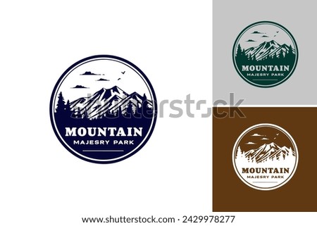 Mountain majesty logo featuring a stylized mountain peak, suitable for outdoor brands, adventure companies, travel agencies, and nature-focused businesses. Royalty-Free Stock Photo #2429978277