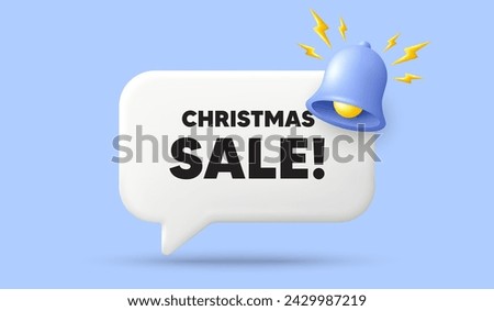 Christmas Sale tag. 3d speech bubble banner with bell. Special offer price sign. Advertising Discounts symbol. Christmas sale chat speech message. 3d offer talk box. Vector
