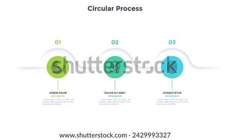 Informative circular process infographic chart for digital technology demonstration. Privacy online infochart with thin line icons. Instructional graphics with 3 steps sequence design for web pages Royalty-Free Stock Photo #2429993327