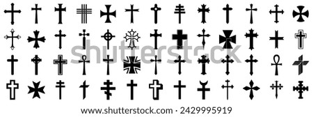 Christian cross set. Abstract religious cross icon collection. Set of cross icons for religion. Cross shape collection