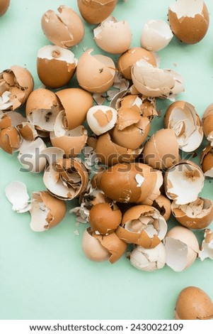 Top view of egg shells being dried, eggs shells gathered for zero waste and a sustainable lifestyle
