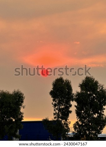 It's a Sunset image of Sun in a reddish mode. A saffron spread picture of the sky with cloud is an examplory pic of mother nature