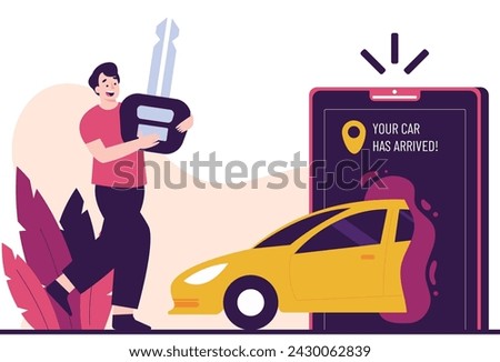 Illustration of a Man Booking a Car Rental Online