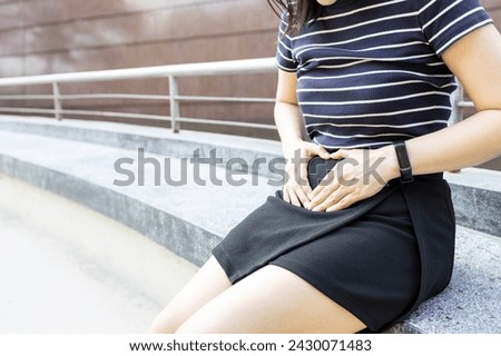 Pelvic pain in woman,painful in visceral,infection or injury in lower abdominal cavity,pelvic inflammatory disease,Endometriosis,Chocolate cyst,Uterus tumor,Ovarian cancer,Health care,Check up concept Royalty-Free Stock Photo #2430071483