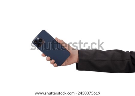 Woman's hand holding a phone, showing the back