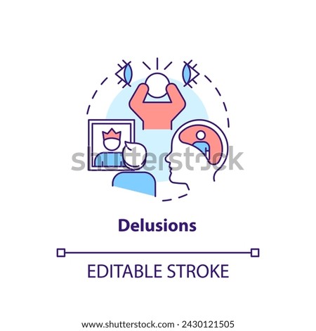 Delusion mental illness multi color concept icon. Cognitive disorder. Round shape line illustration. Abstract idea. Graphic design. Easy to use in infographic, presentation, brochure, booklet