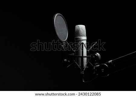 Professional microphone in the dark on black background