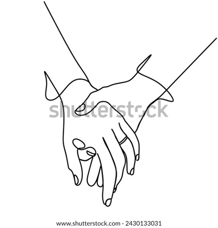 Holding hands in continuous one line art drawing. Couple romance vector illustration editable stroke. 