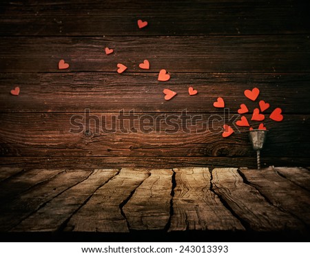 Valentines day background. Wood Tabletop with hearts. Valentines concept Royalty-Free Stock Photo #243013393