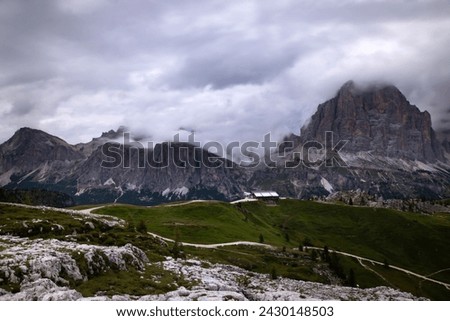 Tofana di Rozes in summer mist in the Dolomites, Italy, Europe Royalty-Free Stock Photo #2430148503