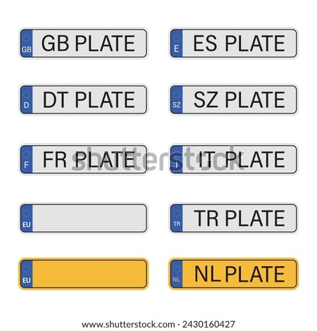 European Plate Car License Icon Set Vector Design.