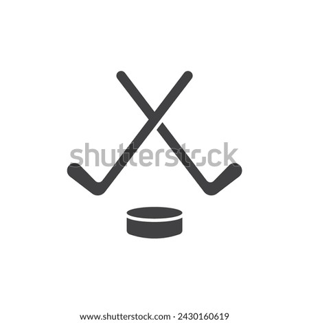 Crossed Hockey Sticks And Puck Line Icon Vector Design.