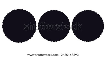 Scalloped round badge or emblem, simple frame decoration icolated on white background. Stamp, wavy clip art