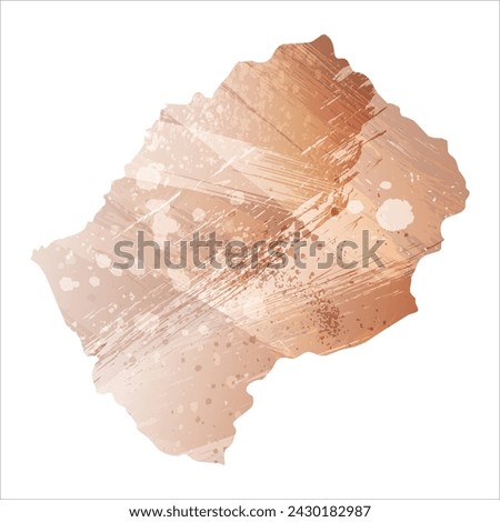 High detailed vector map. Lesotho. Watercolor style. Beige and red color. Brown color.
