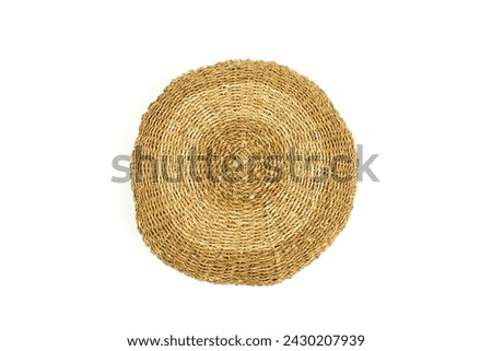 Artificial plant and wicker decorative cushion on white background Royalty-Free Stock Photo #2430207939