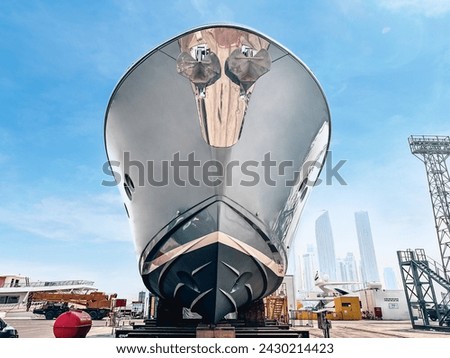 A luxury yacht dry docked Royalty-Free Stock Photo #2430214423