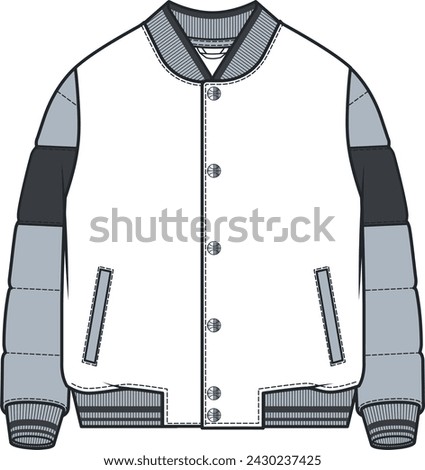 OUTER Fashion technical drawings flat Sketches vector template. JACKET DESIGN template for teenage boys, Children's clothing design, Outerwear, garment vector illustration. Sweat jacket collection. Royalty-Free Stock Photo #2430237425