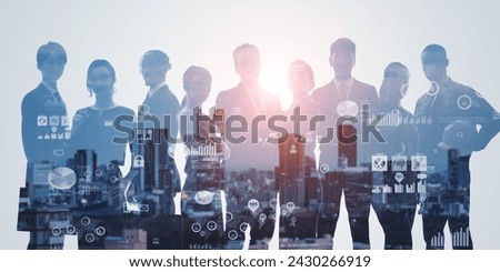Group of multinational business people and statistics data concept. Management strategy. Human resources recruitment.