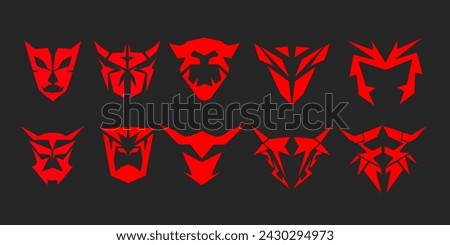 Collection ten of abstract shapes of tattoos and emblems, in gothic style isolated on a black background