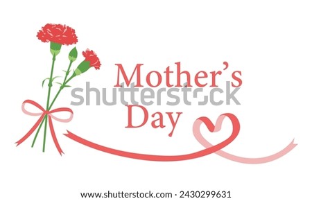 Mother's Day, Simple Clip Arts, Carnation and Heart Ribbon