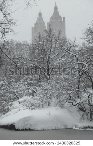 Central park covered in snow