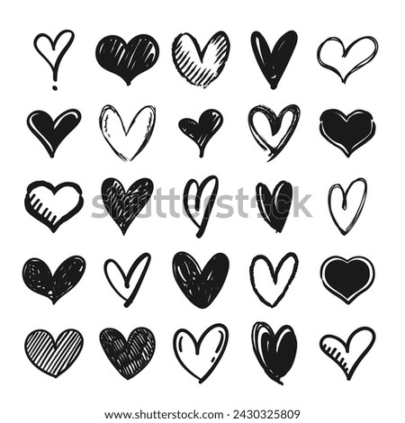 Heart icon doodles. Hand drawn hearts. Love.