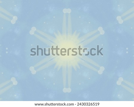 Abstract blue drawing with the image of the sun, star, ray, light in the center