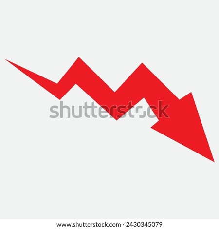 Business Investment Loss With Decrease Arrow Chart Clip Art Vector Red Colored Isolated On White Background. Template Flat Icon Style For Web, Apps, Or Business EPS10 Editable.