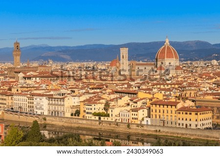 Panoramic view of Florence city from Michelangelo Hill in Tuscany, Italy Royalty-Free Stock Photo #2430349063