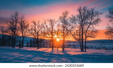 Landscape photo of Abisko, Norbotten County, Sweden during winter season Sunset Amidst the Snowy Silence of Abisko Arctic Twilight