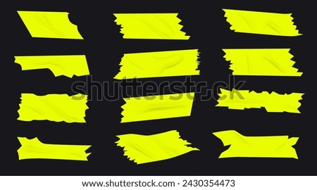 Set of green duct tape for photo collage. Pieces of torn scotch tape. Bright scotch tape for the frame. Trendy clippings elements for collage and scrapbooking. Vector design elements. Royalty-Free Stock Photo #2430354473