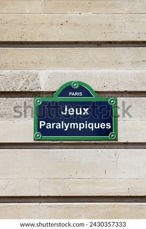 typical Paris street plaque, Jeux Paralympiques