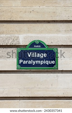 typical Paris street plaque, Village Paralympique