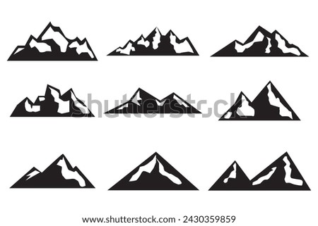 Mountain hills, rocks and peaks. Silhouette icon vector illustration. Logo art design clip art sets, eps10