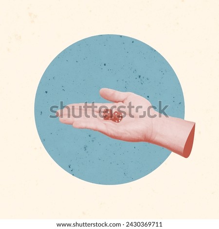 Hand Montage. Modern Trendy Creative Art Collage. Advertisment Poster Banner Post Card Flyer. Texture Background Copy Space Design. Retro Vintage Pastel Colors. 