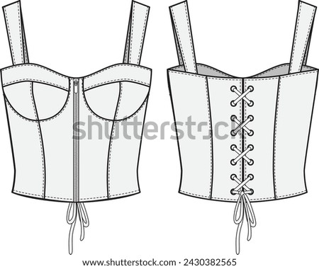 Sports bra, fitted crop top vest, Fashion Flat Sketch Vector Illustration, CAD, Technical Drawing, Flat Drawing, Template, Mockup. Royalty-Free Stock Photo #2430382565