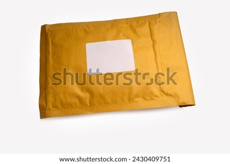 brown paper padded postal envelopes isolated on a white background with blank address label