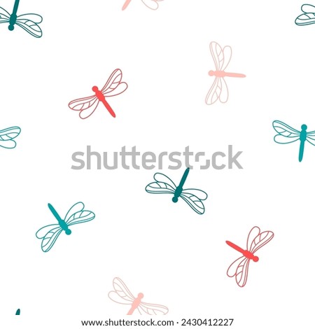 Seamless pattern with colorful dragonfly